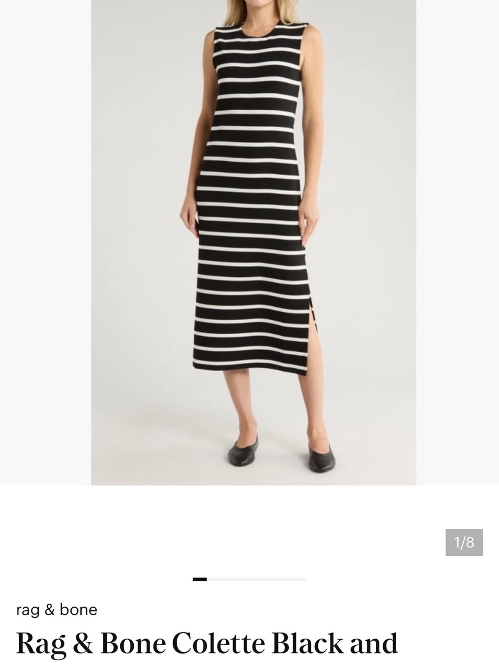 Rag & Bone Black and White Striped Sleeveless Midi dress.$228